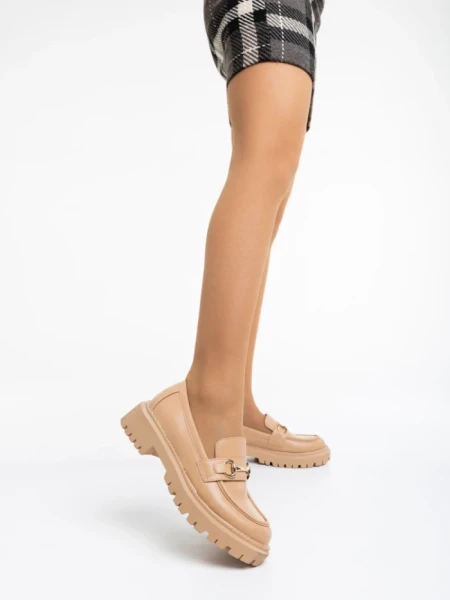 Mocasini dama bej inchis din piele ecologica Gaja