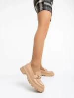 Mocasini dama bej inchis din piele ecologica Gaja