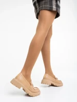 Mocasini dama bej inchis din piele ecologica Gaja