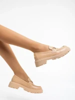 Mocasini dama bej inchis din piele ecologica Gaja