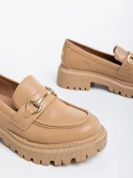 Mocasini dama bej inchis din piele ecologica Gaja