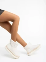 Cizme dama bej din piele ecologica si material textil Leola