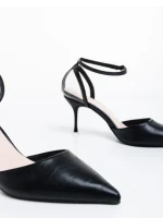 Pantofi dama negri cu toc din piele ecologica Kaela