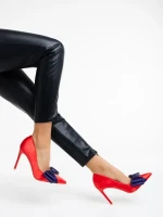 Pantofi dama rosii cu toc din material textil Secilia