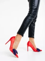 Pantofi dama rosii cu toc din material textil Secilia