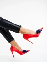 Pantofi dama rosii cu toc din material textil Secilia