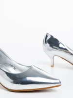 Pantofi dama argintii din piele ecologica lacuita Isidora