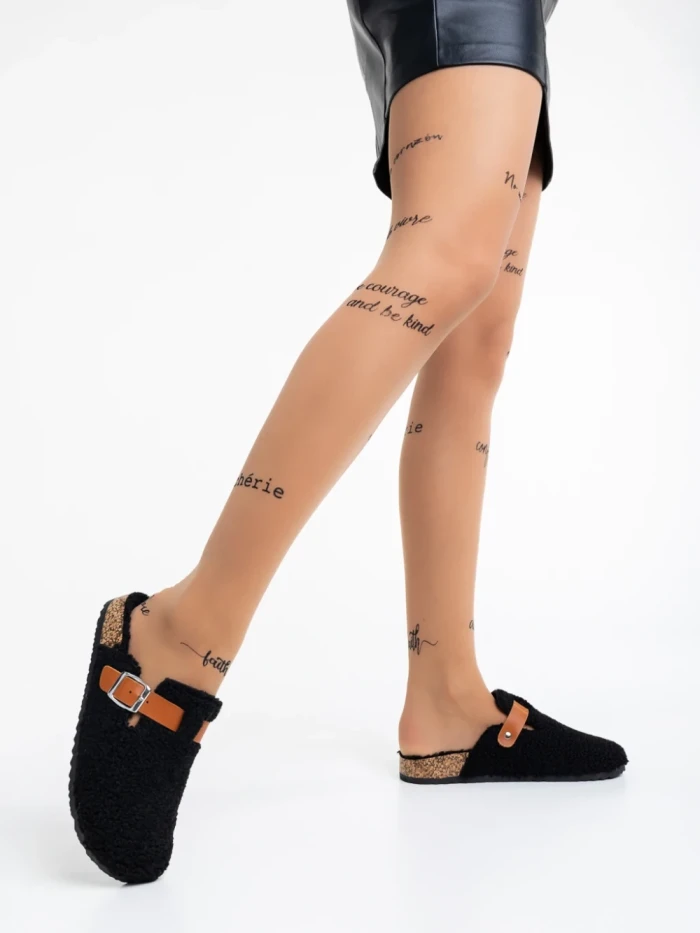 Papuci dama negri din blana sintetica Amery