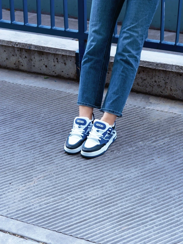 Pantofi sport dama albi cu albastru din piele ecologica Cammie