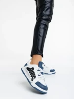 Pantofi sport dama albi cu albastru din piele ecologica Azurine