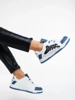 Pantofi sport dama albi cu albastru din piele ecologica Azurine