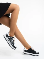 Pantofi sport dama albi cu negru din piele ecologica Azurine