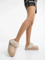 Papuci dama bej din material textil Lyzbeth