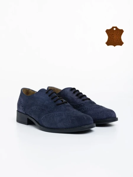 Pantofi casual dama navy din piele naturala intoarsa Alameda