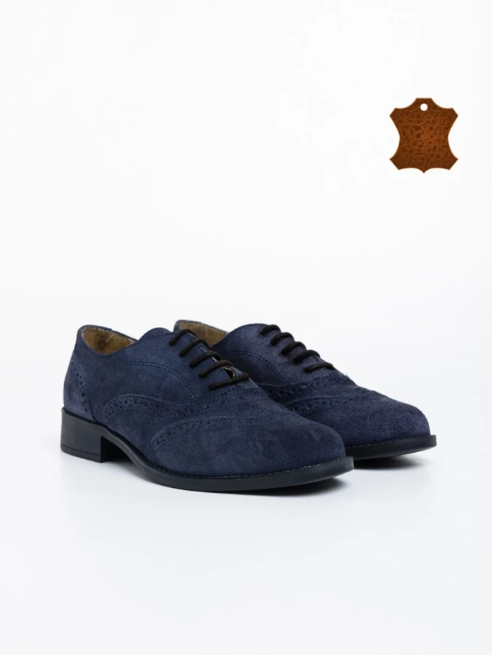 Pantofi casual dama navy din piele naturala intoarsa Alameda