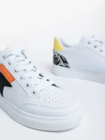 Pantofi sport dama albi cu negru din piele ecologica Yeva