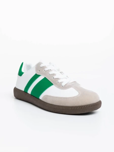 Pantofi sport barbati albi cu verde din piele ecologica Silvius