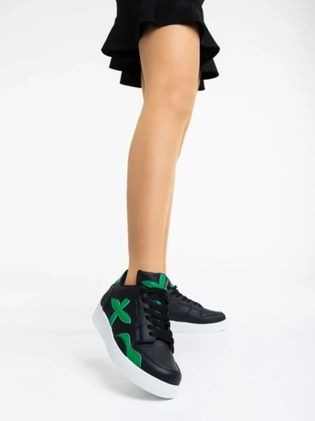 Pantofi sport dama negri cu verde din piele ecologica Cierra