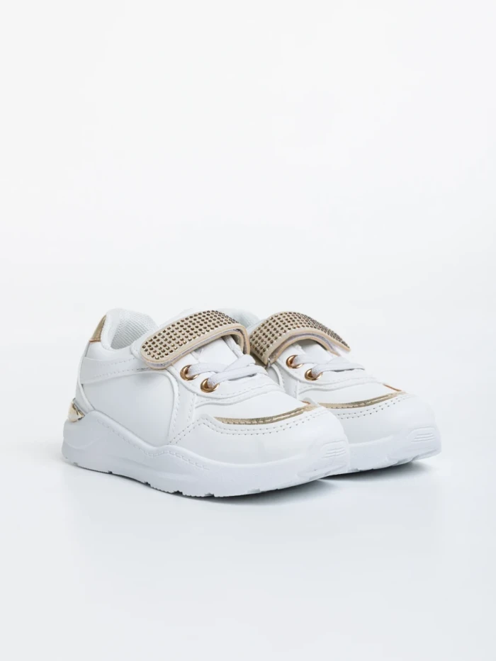 Pantofi sport copii albi din piele ecologica Dericka