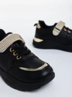 Pantofi sport copii negri din piele ecologica Idalis