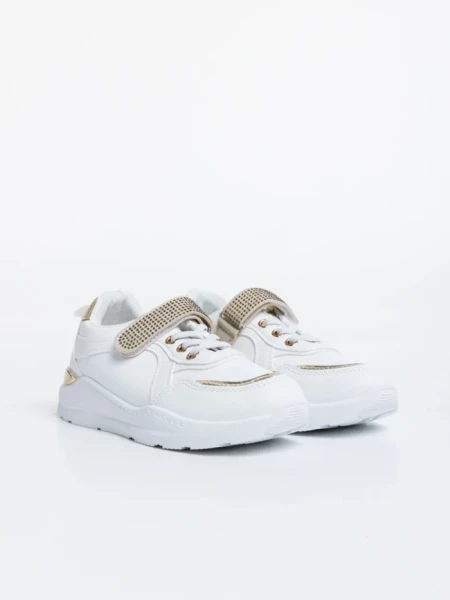 Pantofi sport copii albi din piele ecologica Idalis