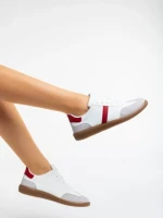 Pantofi sport dama albi cu rosu din piele ecologica Liliha