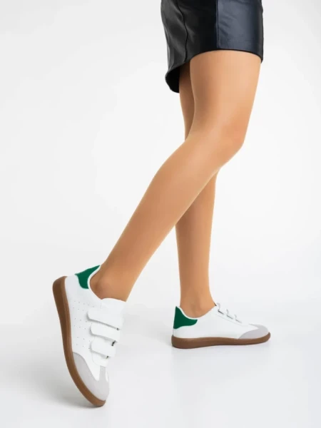 Pantofi sport dama albi cu verde din piele ecologica Raynor