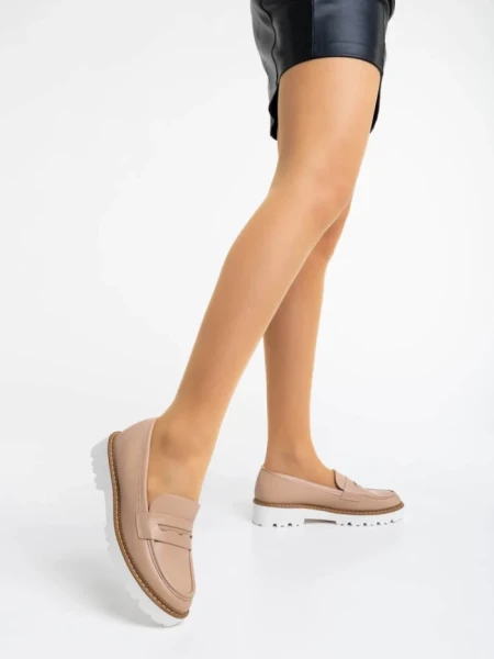 Mocasini dama bej din piele ecologica Leana