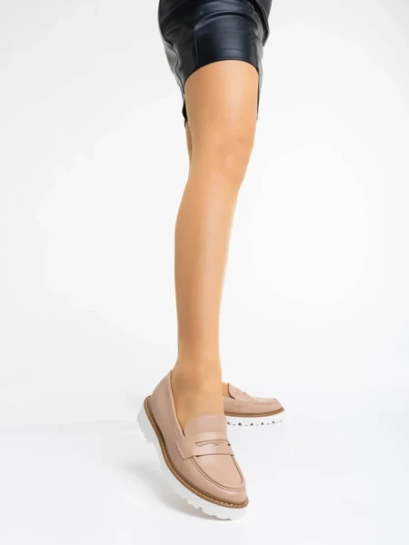 Mocasini dama bej din piele ecologica Leana