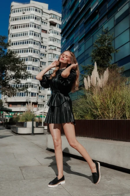 Mocasini dama negri din piele ecologica Leana