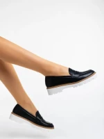 Mocasini dama negri din piele ecologica Leana