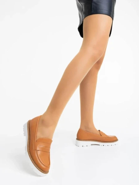 Mocasini dama camel din piele ecologica Leana