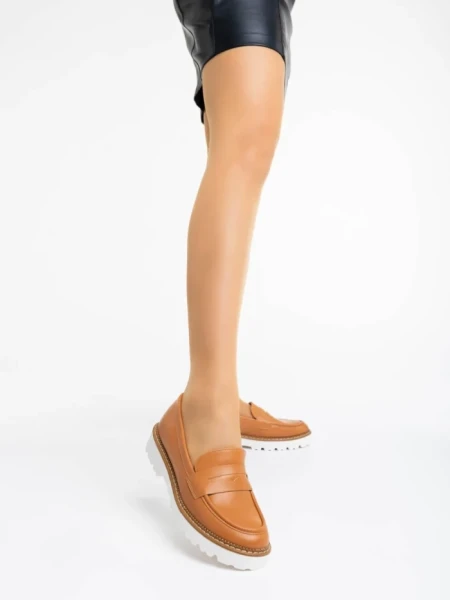 Mocasini dama camel din piele ecologica Leana