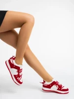 Pantofi sport dama albi cu rosu din piele ecologica Kamella
