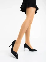 Pantofi dama negri cu toc din material textil Elsabeth