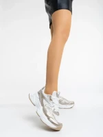 Pantofi sport dama aurii din piele ecologica si material textil Kiani