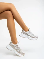 Pantofi sport dama aurii din piele ecologica si material textil Kiani