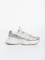 Pantofi sport dama aurii din piele ecologica si material textil Kiani