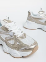 Pantofi sport dama aurii din piele ecologica si material textil Kiani