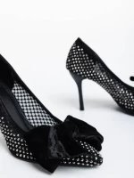 Pantofi dama negri cu toc din material textil Marliss