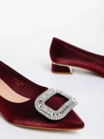 Pantofi dama grena cu toc din material textil Evanna