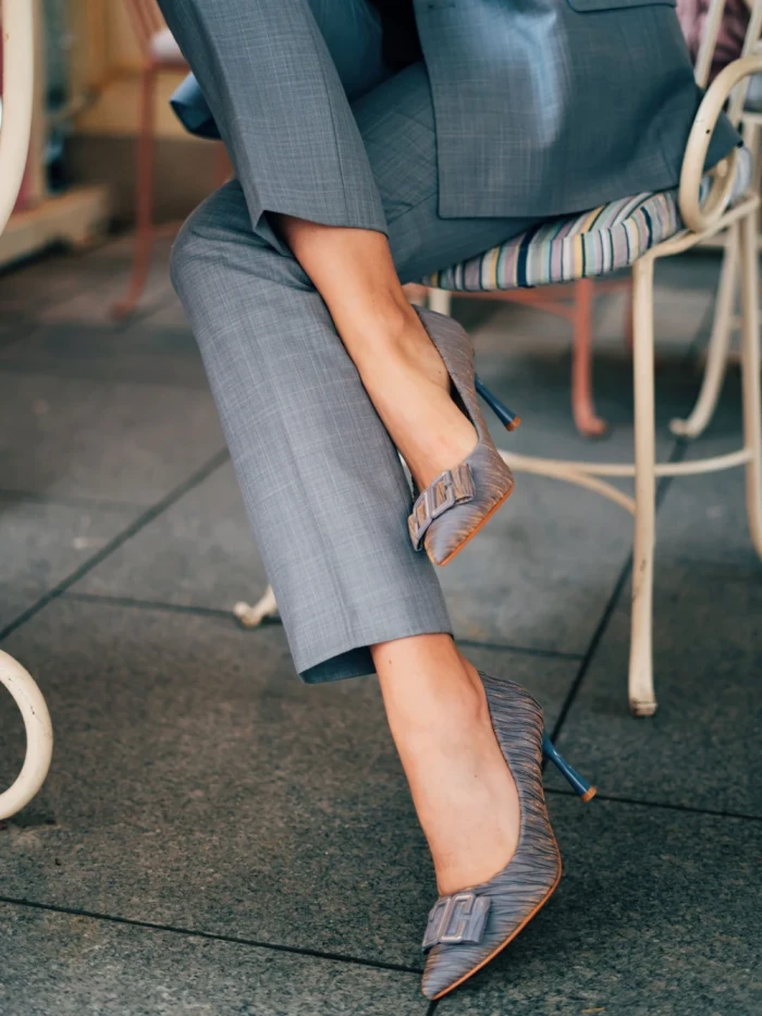 Pantofi dama albastri cu toc din material textil Elsabeth