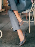 Pantofi dama albastri cu toc din material textil Elsabeth