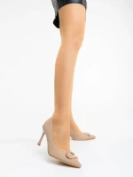 Pantofi dama bej cu toc din material textil Tacey