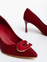 Pantofi dama grena cu toc din material textil Tacey