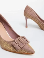 Pantofi dama roz cu toc din material textil Elsabeth