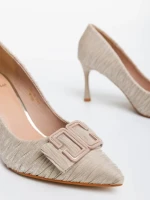 Pantofi dama bej cu toc din material textil Elsabeth