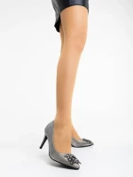 Pantofi dama gri cu toc din material textil Friera