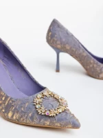 Pantofi dama albastri cu toc din material textil Aneisha