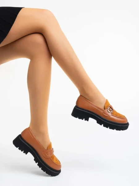 Mocasini dama camel din piele ecologica Milde